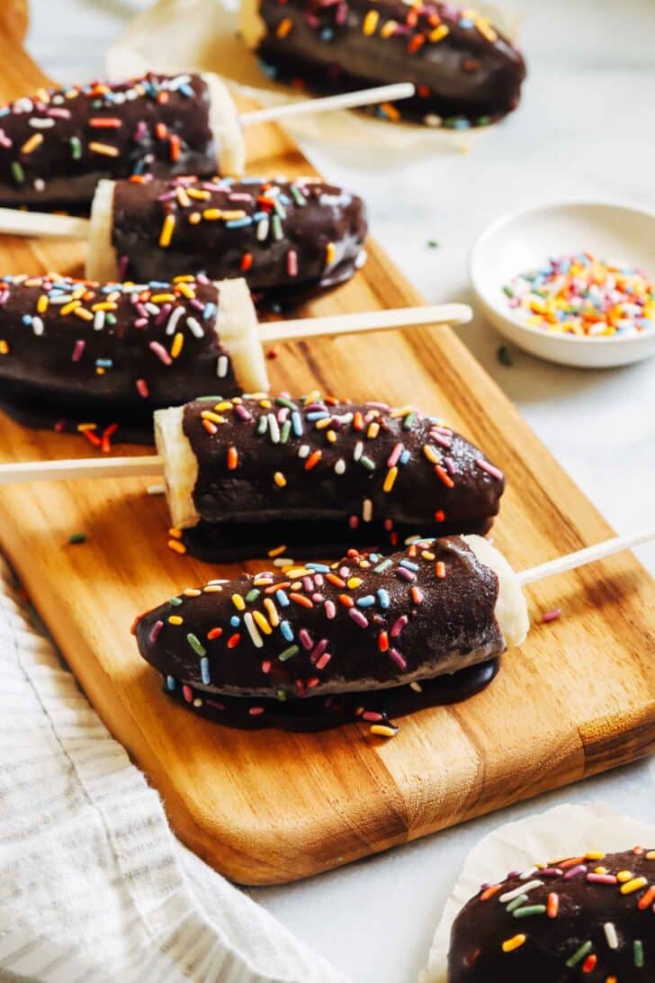 You only need 4 ingredients to make these refreshing banana popsicles! Perfect for a fun and refreshing dessert that's nutritious too. (vegan, gluten-free, and nut-free option)