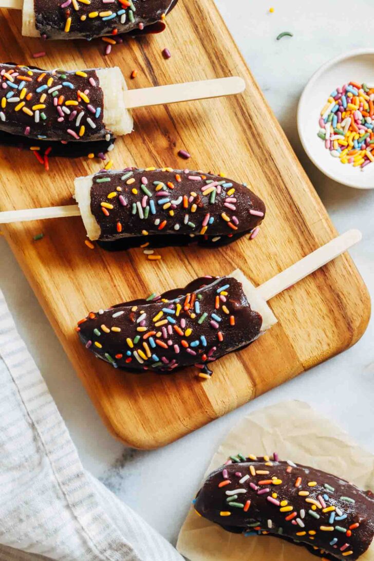 You only need 4 ingredients to make these refreshing banana popsicles! Perfect for a fun and refreshing dessert that's nutritious too. (vegan, gluten-free, and nut-free option)