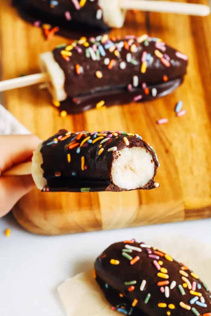 You only need 4 ingredients to make these refreshing banana popsicles! Perfect for a fun and refreshing dessert that's nutritious too. (vegan, gluten-free, and nut-free option)