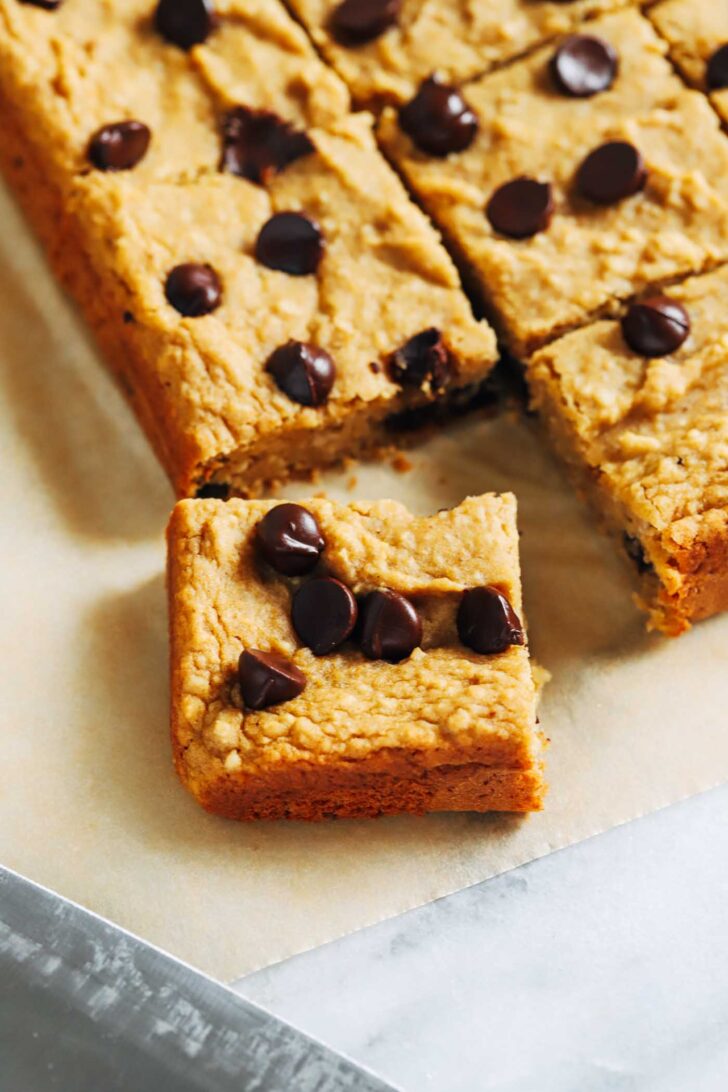 Chickpea Blondies- made with wholesome ingredients, these blondies are packed with fiber and protein! (vegan + gluten-free)